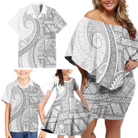 Tonga White Sunday Family Matching Off Shoulder Short Dress and Hawaiian Shirt Lotu Tamaiti Ngatu Tribal LT9 - Polynesian Pride