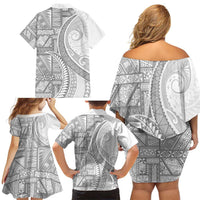 Tonga White Sunday Family Matching Off Shoulder Short Dress and Hawaiian Shirt Lotu Tamaiti Ngatu Tribal LT9 - Polynesian Pride