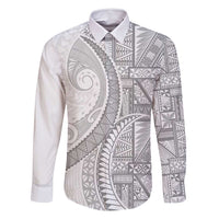 Tonga White Sunday Family Matching Off Shoulder Short Dress and Hawaiian Shirt Lotu Tamaiti Ngatu Tribal LT9 Dad's Shirt - Long Sleeve White - Polynesian Pride
