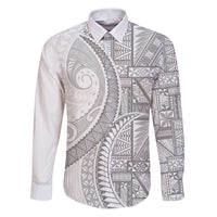 Tonga White Sunday Family Matching Puletasi and Hawaiian Shirt Lotu Tamaiti Ngatu Tribal LT9 Dad's Shirt - Long Sleeve White - Polynesian Pride
