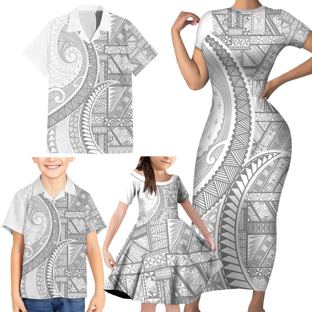 Tonga White Sunday Family Matching Short Sleeve Bodycon Dress and Hawaiian Shirt Lotu Tamaiti Ngatu Tribal LT9 - Polynesian Pride