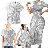 Tonga White Sunday Family Matching Short Sleeve Bodycon Dress and Hawaiian Shirt Lotu Tamaiti Ngatu Tribal LT9 - Polynesian Pride