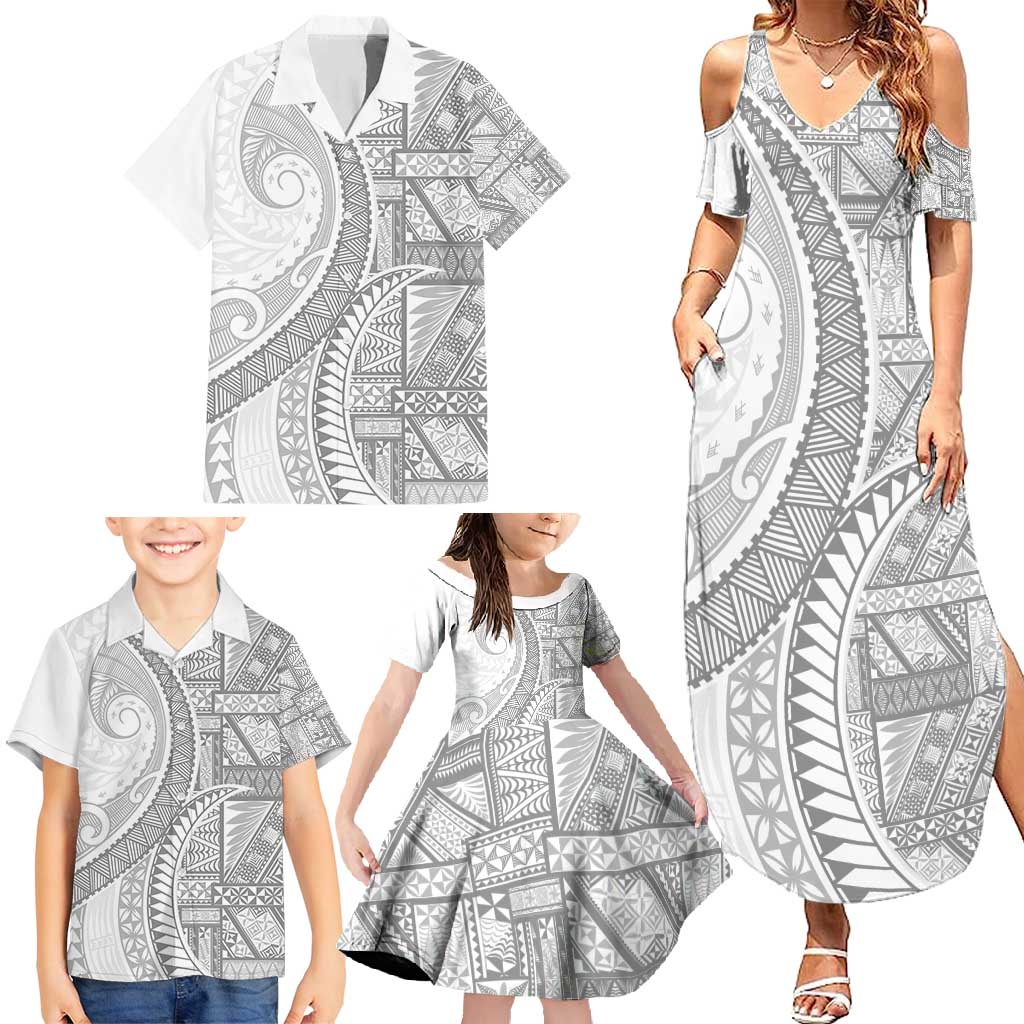 Tonga White Sunday Family Matching Summer Maxi Dress and Hawaiian Shirt Lotu Tamaiti Ngatu Tribal - Polynesian Pride