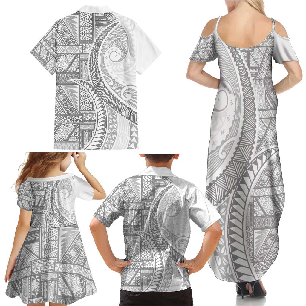 Tonga White Sunday Family Matching Summer Maxi Dress and Hawaiian Shirt Lotu Tamaiti Ngatu Tribal LT9 - Polynesian Pride
