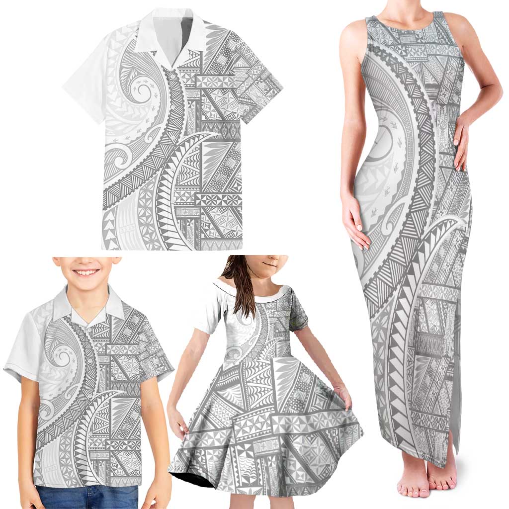 Tonga White Sunday Family Matching Tank Maxi Dress and Hawaiian Shirt Lotu Tamaiti Ngatu Tribal LT9 - Polynesian Pride