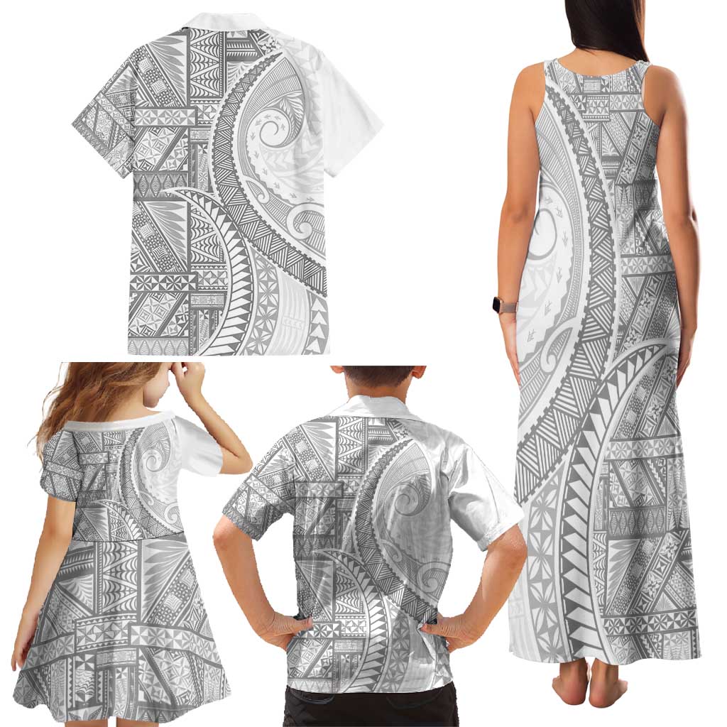 Tonga White Sunday Family Matching Tank Maxi Dress and Hawaiian Shirt Lotu Tamaiti Ngatu Tribal LT9 - Polynesian Pride