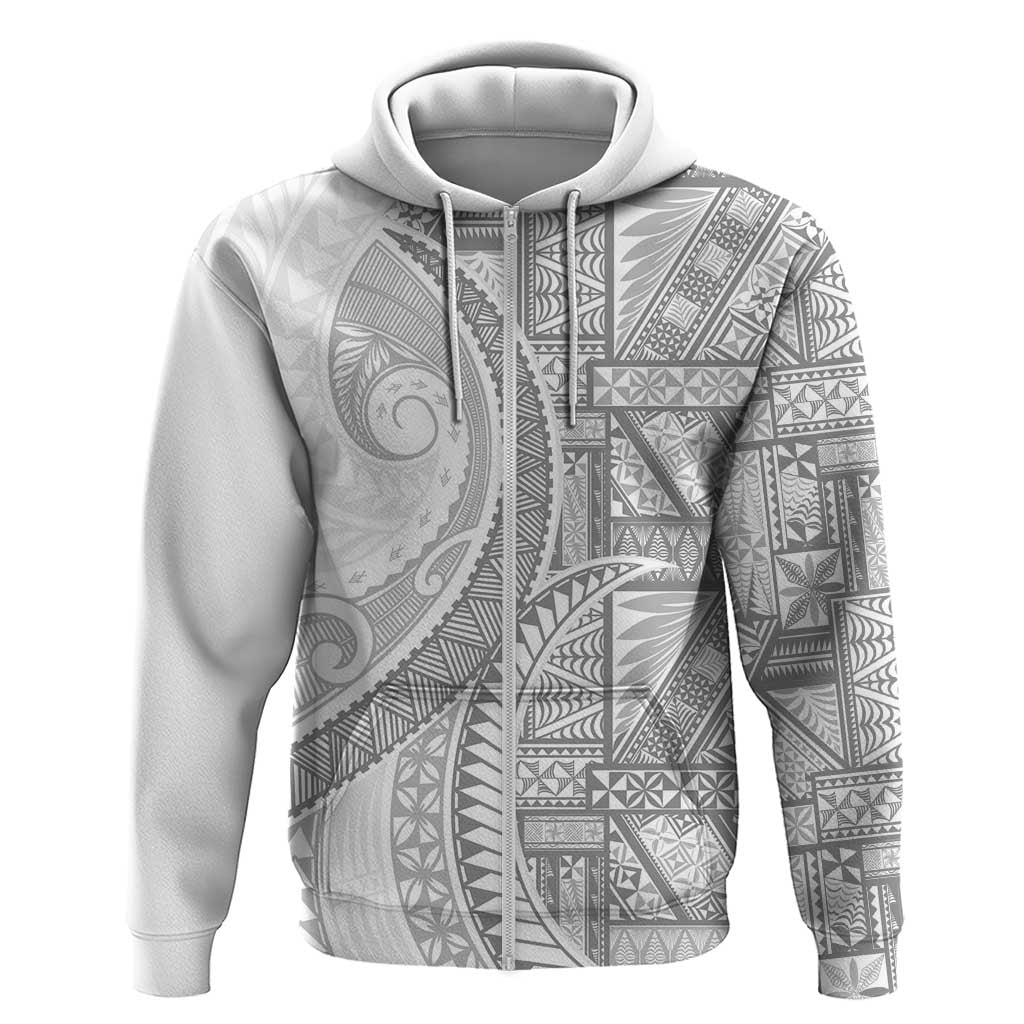 Tonga White Sunday Hoodie Lotu Tamaiti Ngatu Tribal LT9 Zip Hoodie White - Polynesian Pride