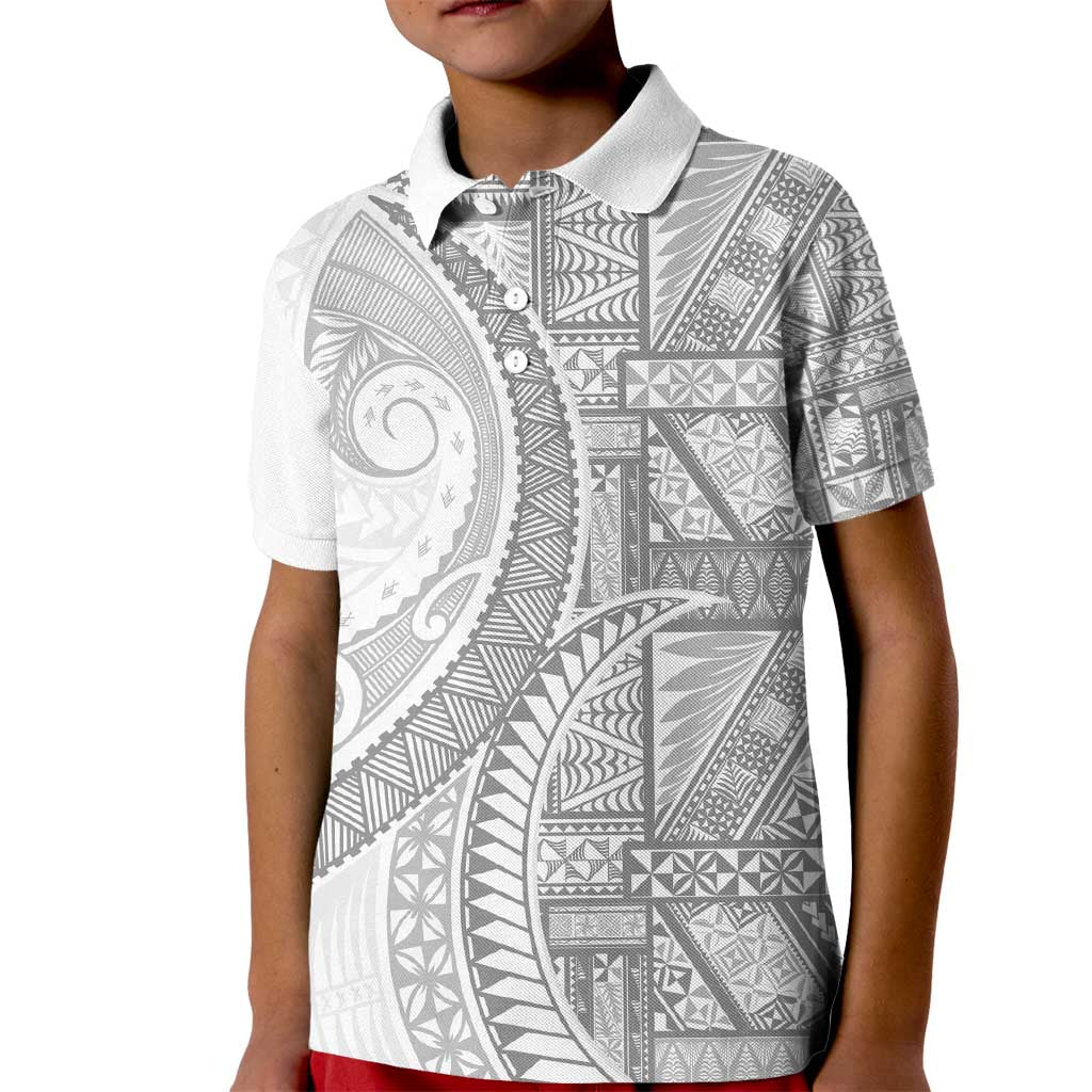 Tonga White Sunday Kid Polo Shirt Lotu Tamaiti Ngatu Tribal - Polynesian Pride