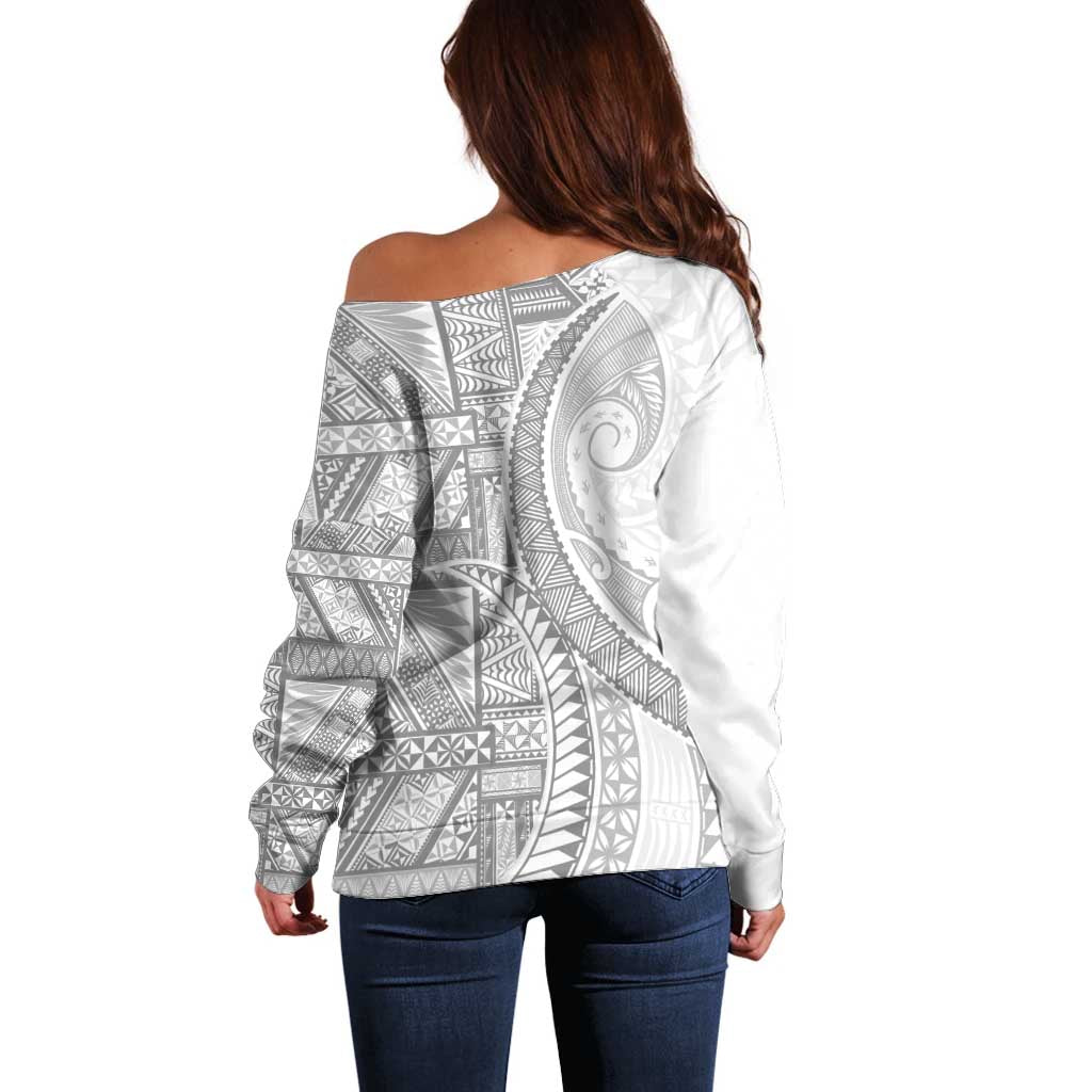 Tonga White Sunday Off Shoulder Sweater Lotu Tamaiti Ngatu Tribal - Polynesian Pride
