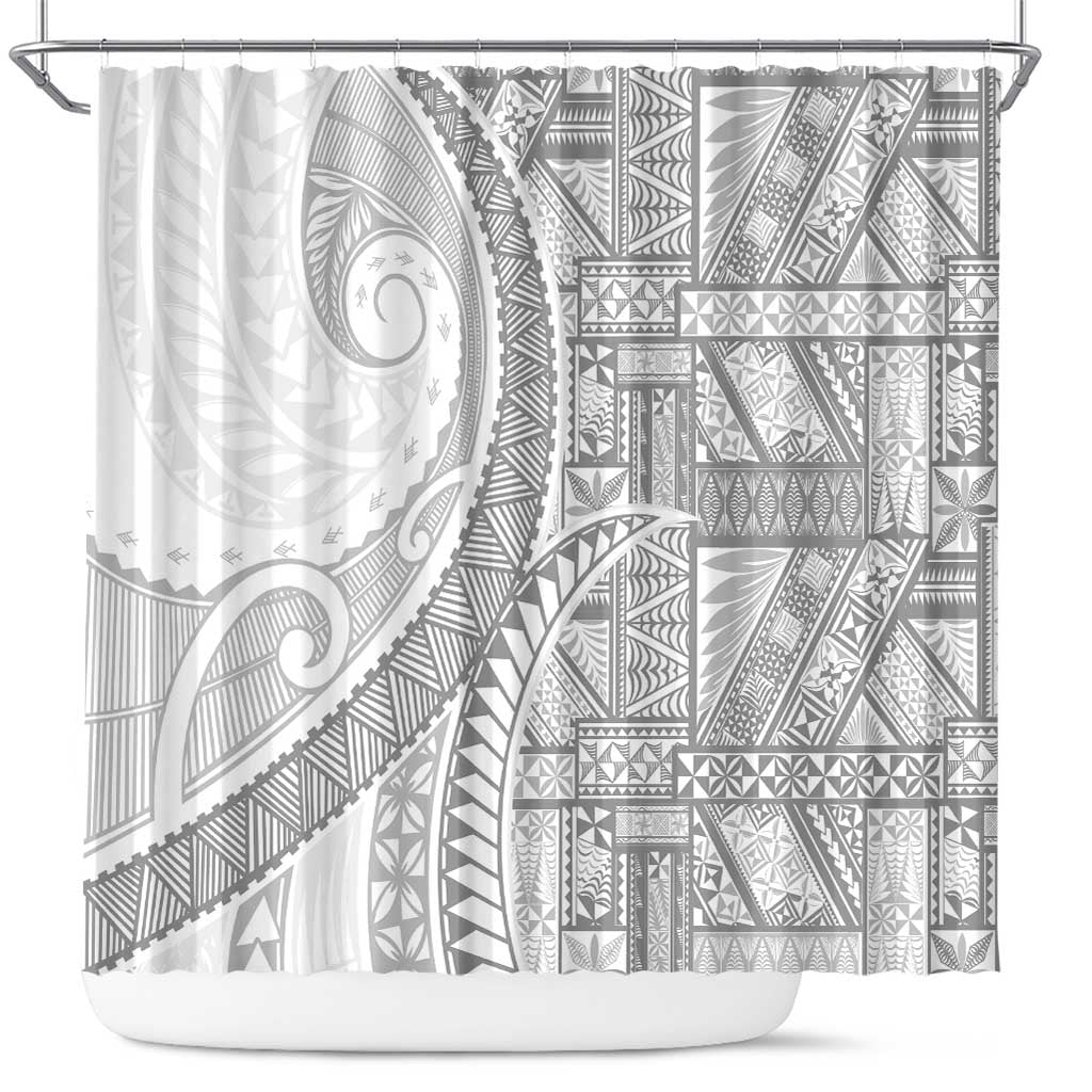 Tonga White Sunday Shower Curtain Lotu Tamaiti Ngatu Tribal - Polynesian Pride