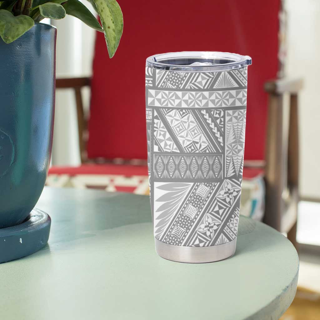 Tonga White Sunday Tumbler Cup Lotu Tamaiti Ngatu Tribal - Polynesian Pride