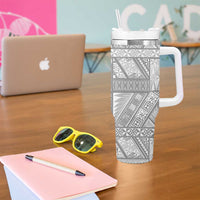 Tonga White Sunday Tumbler With Handle Lotu Tamaiti Ngatu Tribal - Polynesian Pride