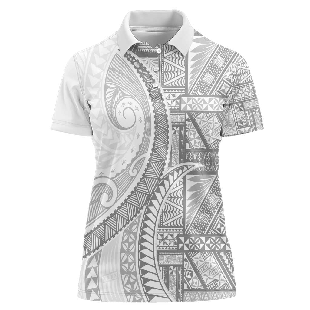 Tonga White Sunday Women Polo Shirt Lotu Tamaiti Ngatu Tribal - Polynesian Pride