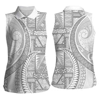 Tonga White Sunday Women Sleeveless Polo Shirt Lotu Tamaiti Ngatu Tribal LT9 - Polynesian Pride