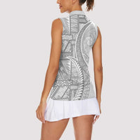 Tonga White Sunday Women Sleeveless Polo Shirt Lotu Tamaiti Ngatu Tribal LT9 - Polynesian Pride