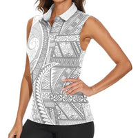 Tonga White Sunday Women Sleeveless Polo Shirt Lotu Tamaiti Ngatu Tribal LT9 - Polynesian Pride