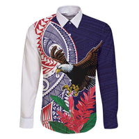 American Samoa Bald Eagle Personalized Family Matching Off The Shoulder Long Sleeve Dress and Hawaiian Shirt Polynesian Teuila Flowers - Polynesian Pride