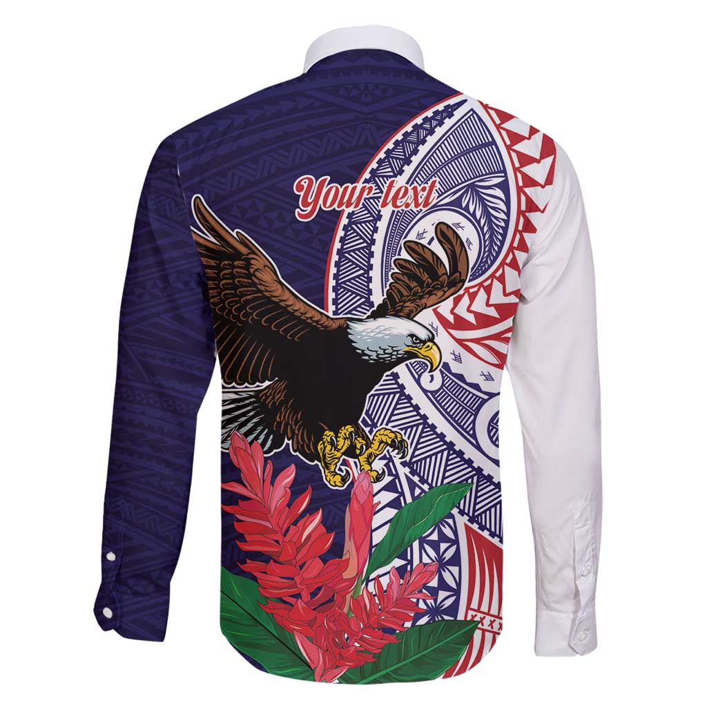 American Samoa Bald Eagle Personalized Family Matching Off Shoulder Short Dress and Hawaiian Shirt Polynesian Teuila Flowers - Polynesian Pride
