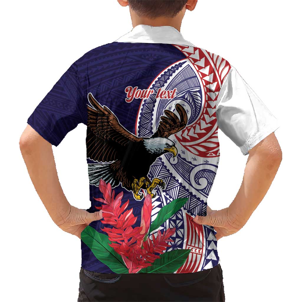 American Samoa Bald Eagle Personalized Family Matching Short Sleeve Bodycon Dress and Hawaiian Shirt Polynesian Teuila Flowers - Polynesian Pride