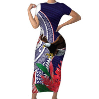 American Samoa Bald Eagle Personalized Family Matching Short Sleeve Bodycon Dress and Hawaiian Shirt Polynesian Teuila Flowers - Polynesian Pride