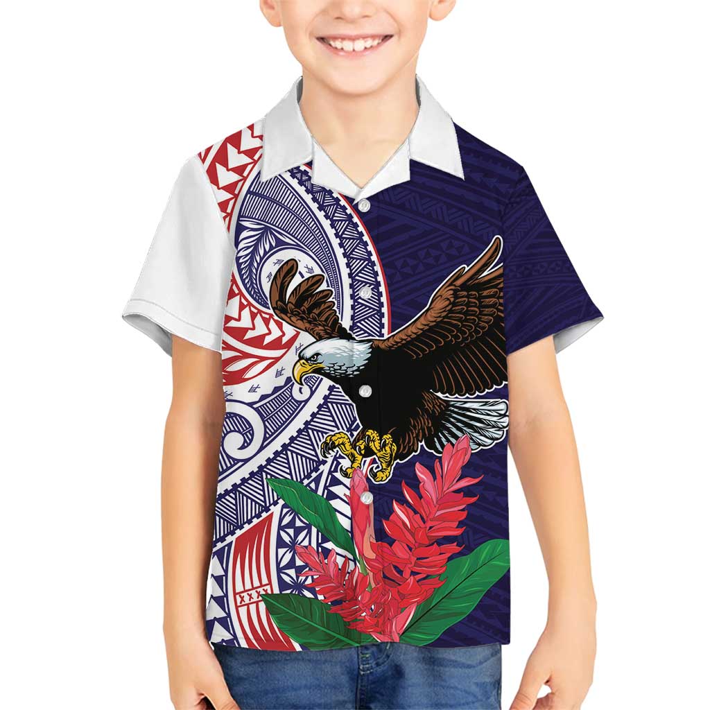 American Samoa Bald Eagle Personalized Family Matching Tank Maxi Dress and Hawaiian Shirt Polynesian Teuila Flowers - Polynesian Pride