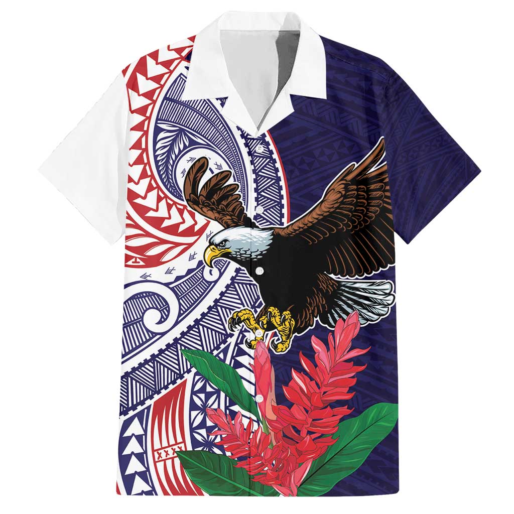 American Samoa Bald Eagle Personalized Hawaiian Shirt Polynesian Teuila Flowers - Polynesian Pride