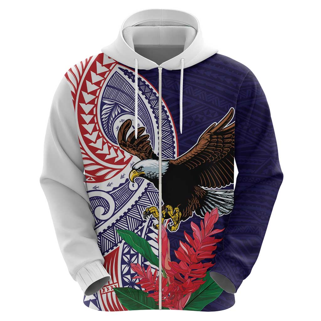 American Samoa Bald Eagle Personalized Hoodie Polynesian Teuila Flowers - Polynesian Pride