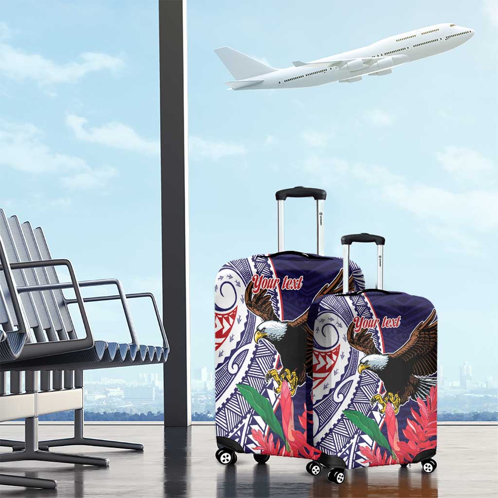 American Samoa Bald Eagle Personalized Luggage Cover Polynesian Teuila Flowers - Polynesian Pride