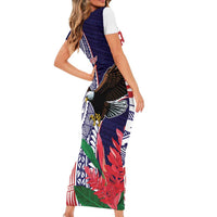 American Samoa Bald Eagle Personalized Short Sleeve Bodycon Dress Polynesian Teuila Flowers - Polynesian Pride