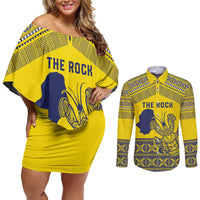 Niue Crab Personalised Couples Matching Off Shoulder Short Dress and Long Sleeve Button Shirt Niuean Hiapo Pattern - Polynesian Pride