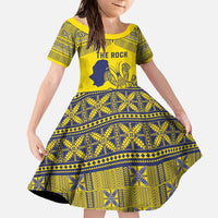 Niue Crab Personalised Family Matching Off The Shoulder Long Sleeve Dress and Hawaiian Shirt Niuean Hiapo Pattern LT9 Daughter's Dress Gold - Polynesian Pride