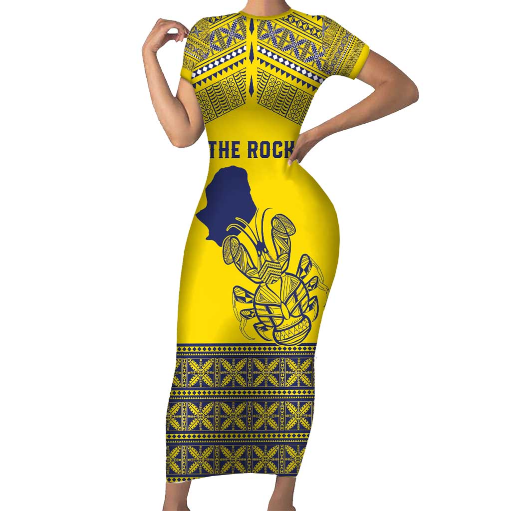 Niue Crab Personalised Family Matching Short Sleeve Bodycon Dress and Hawaiian Shirt Niuean Hiapo Pattern LT9 Mom's Dress Gold - Polynesian Pride