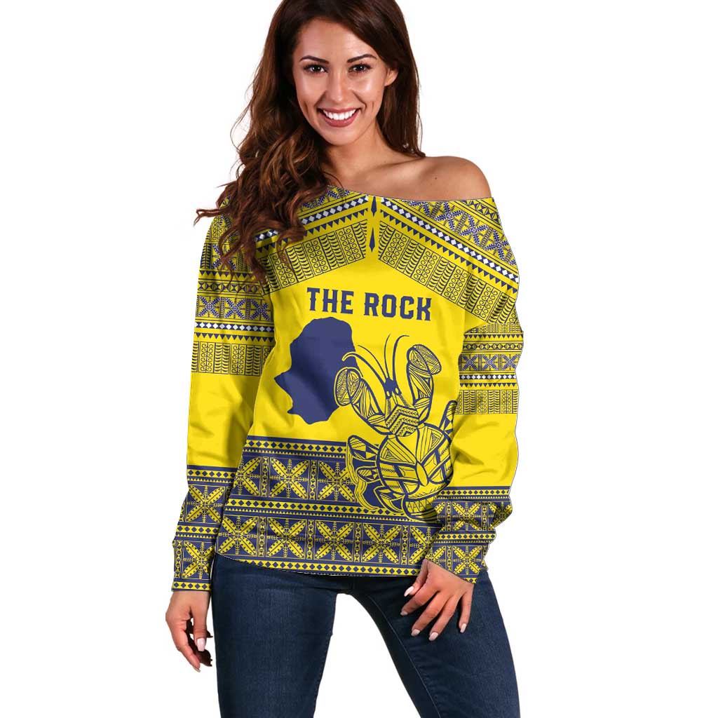 Niue Crab Personalised Off Shoulder Sweater Niuean Hiapo Pattern LT9 Women Gold - Polynesian Pride