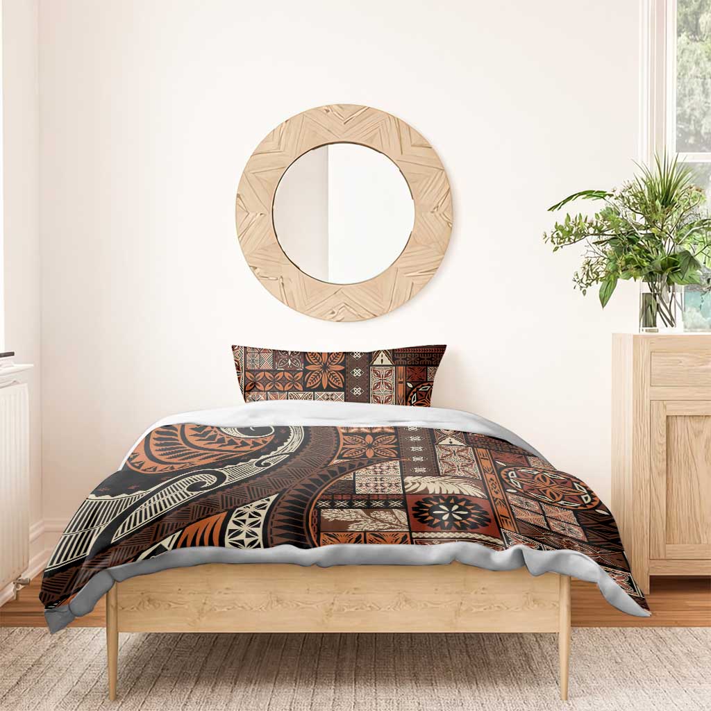 Vintage Samoa Siapo Mamanu Bedding Set Brown Samoan Tapa Motif - Polynesian Pride