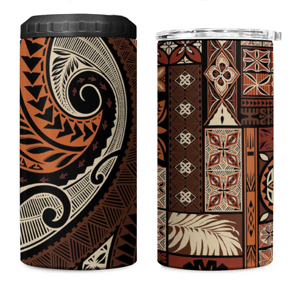 Vintage Samoa Siapo Mamanu 4 in 1 Can Cooler Tumbler Brown Samoan Tapa Motif - Polynesian Pride