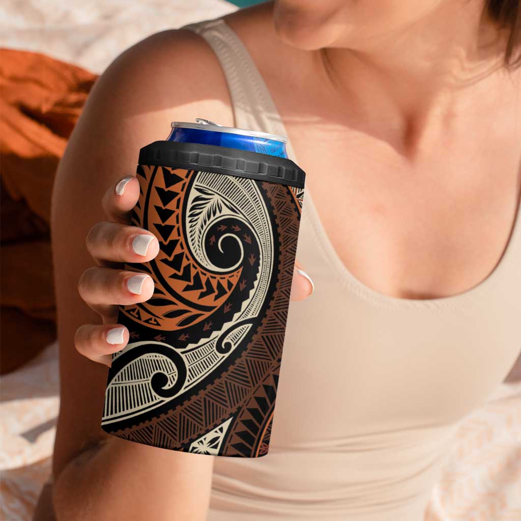 Vintage Samoa Siapo Mamanu 4 in 1 Can Cooler Tumbler Brown Samoan Tapa Motif - Polynesian Pride