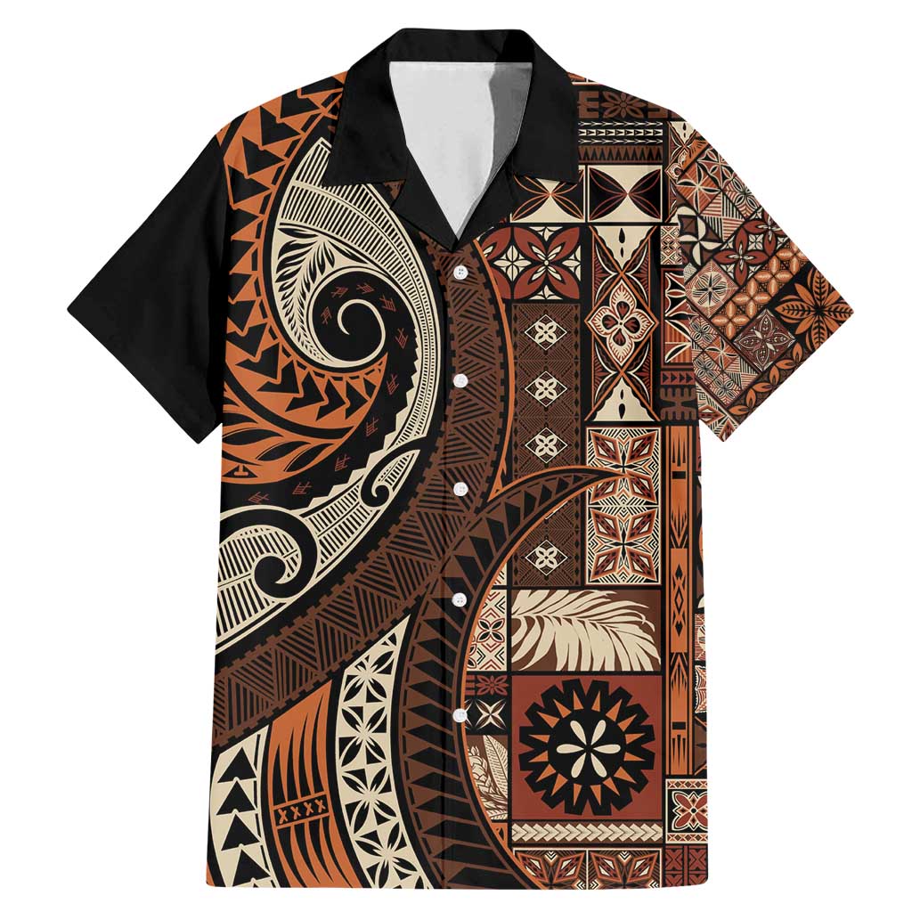 Vintage Samoa Siapo Mamanu Family Matching Mermaid Dress and Hawaiian Shirt Brown Samoan Tapa Motif LT9 Dad's Shirt - Short Sleeve Brown - Polynesian Pride