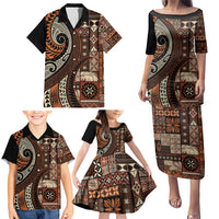 Vintage Samoa Siapo Mamanu Family Matching Puletasi and Hawaiian Shirt Brown Samoan Tapa Motif LT9 - Polynesian Pride