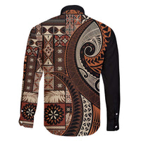 Vintage Samoa Siapo Mamanu Family Matching Puletasi and Hawaiian Shirt Brown Samoan Tapa Motif LT9 - Polynesian Pride