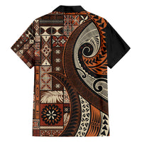 Vintage Samoa Siapo Mamanu Family Matching Short Sleeve Bodycon Dress and Hawaiian Shirt Brown Samoan Tapa Motif LT9 - Polynesian Pride