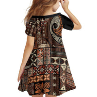 Vintage Samoa Siapo Mamanu Family Matching Summer Maxi Dress and Hawaiian Shirt Brown Samoan Tapa Motif LT9 - Polynesian Pride