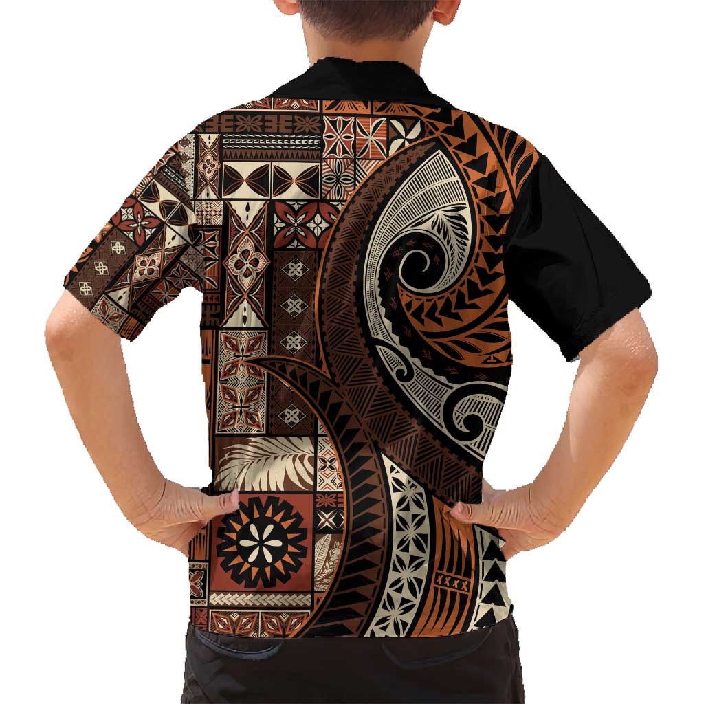 Vintage Samoa Siapo Mamanu Family Matching Tank Maxi Dress and Hawaiian Shirt Brown Samoan Tapa Motif LT9 - Polynesian Pride