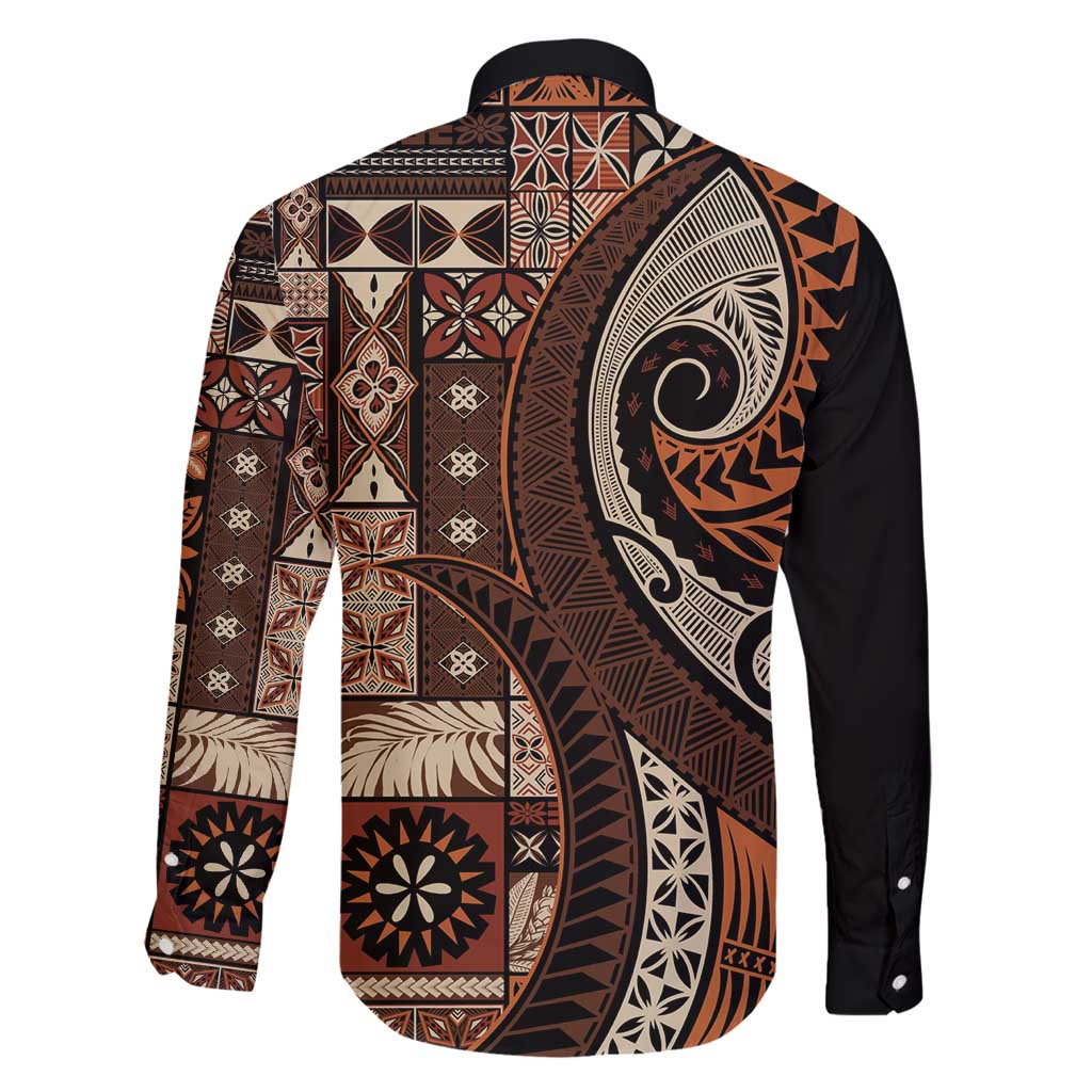 Vintage Samoa Siapo Mamanu Family Matching Tank Maxi Dress and Hawaiian Shirt Brown Samoan Tapa Motif LT9 - Polynesian Pride