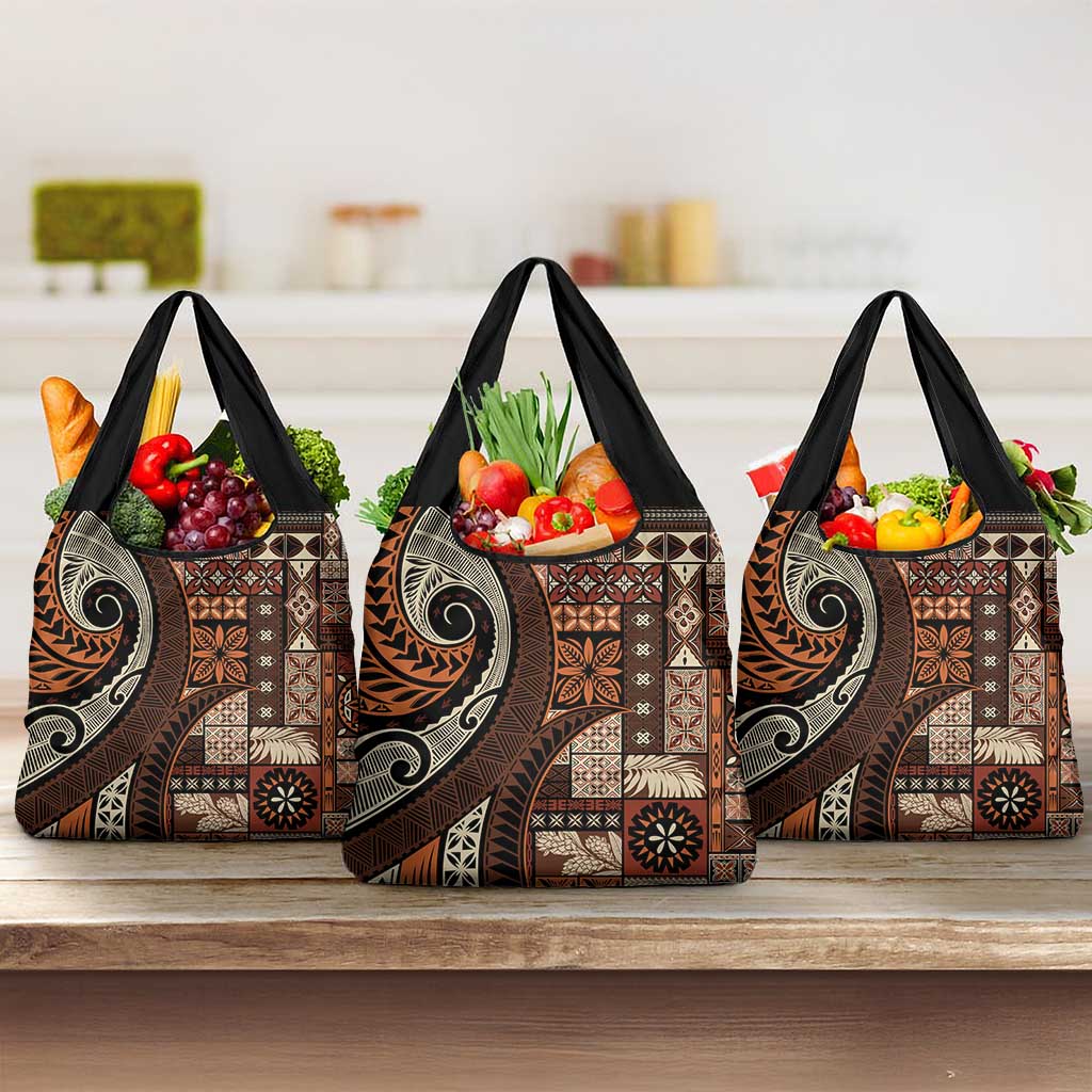 Vintage Samoa Siapo Mamanu Grocery Bag Brown Samoan Tapa Motif - Polynesian Pride
