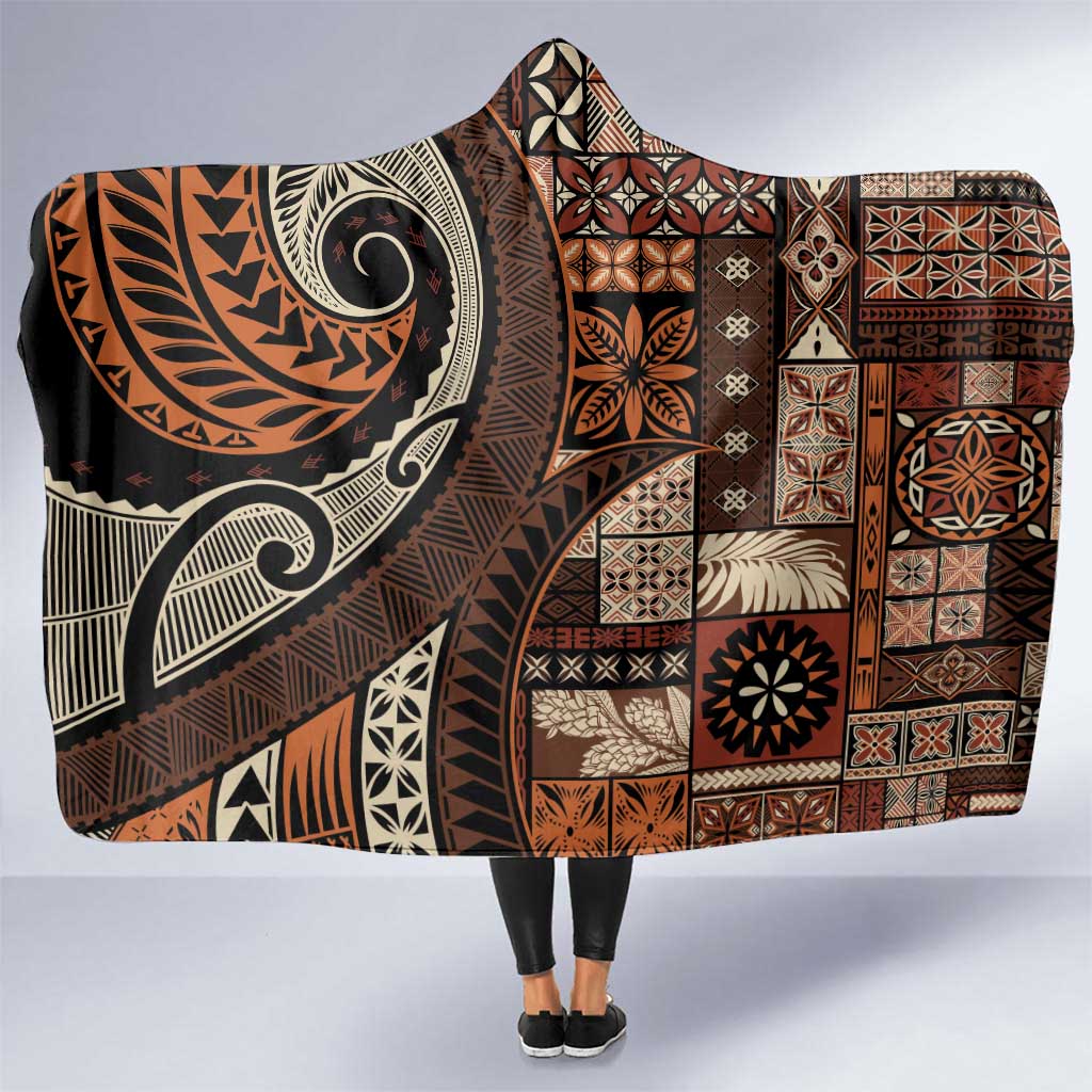 Vintage Samoa Siapo Mamanu Hooded Blanket Brown Samoan Tapa Motif - Polynesian Pride
