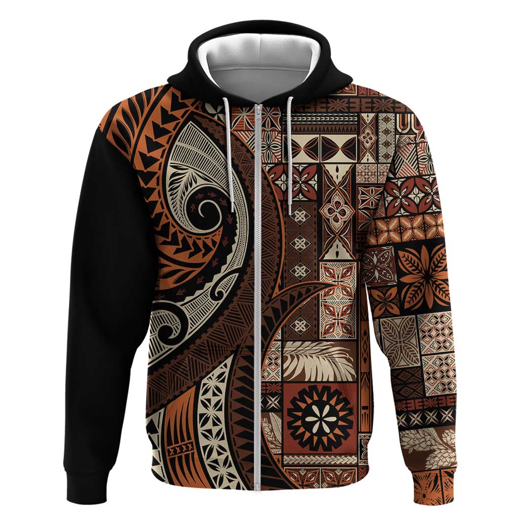 Vintage Samoa Siapo Mamanu Hoodie Brown Samoan Tapa Motif - Polynesian Pride