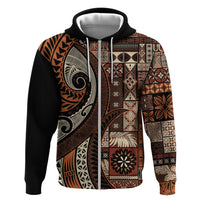 Vintage Samoa Siapo Mamanu Hoodie Brown Samoan Tapa Motif - Polynesian Pride