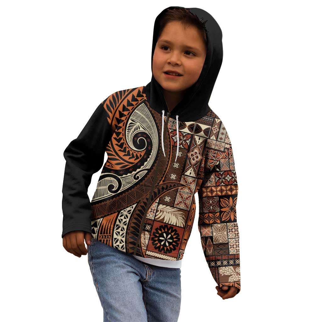 Vintage Samoa Siapo Mamanu Kid Hoodie Brown Samoan Tapa Motif - Polynesian Pride