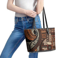 Vintage Samoa Siapo Mamanu Leather Tote Bag Brown Samoan Tapa Motif - Polynesian Pride