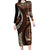 Vintage Samoa Siapo Mamanu Long Sleeve Bodycon Dress Brown Samoan Tapa Motif - Polynesian Pride